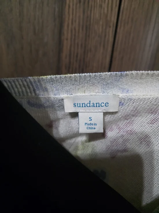 Sundance Women's V-Neck Sweater in White with Pastel Floral Hues - Picture 3 of 4